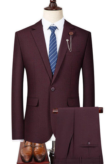 Dark Red Notched Lapel 2-piece Men Suits